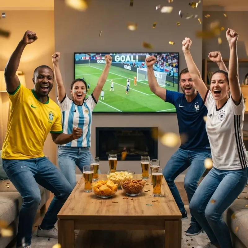 Soccer fans celebrating World Cup 2026 goal